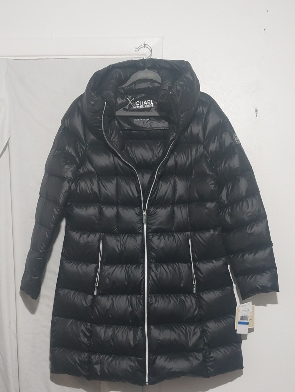 Michael Kors Black Quilted Long Puffer Coat with Hood